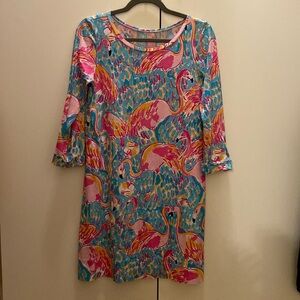 Lilly Pulitzer 3/4 sleeve cotton flamingo dress small